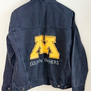 Vintage-Style Black Denim Jacket | Golden Gophers Hand-Painted Back | Oversized